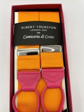 Orange braces with pink Leather Ends (#1072)