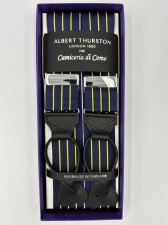 Navy & Yellow Striped Braces with Brogue Leather Ends (#991)