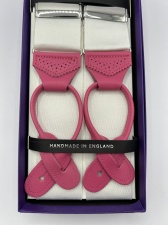 White braces with pink Leather Ends (#1073)