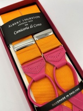 Orange braces with pink Leather Ends (#1072)