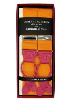 Orange braces with pink Leather Ends (#1072)