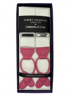 White braces with pink Leather Ends (#1073)