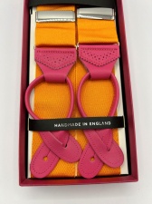 Orange braces with pink Leather Ends (#1072)