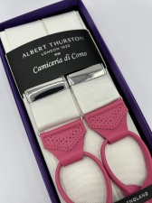 White braces with pink Leather Ends (#1073)